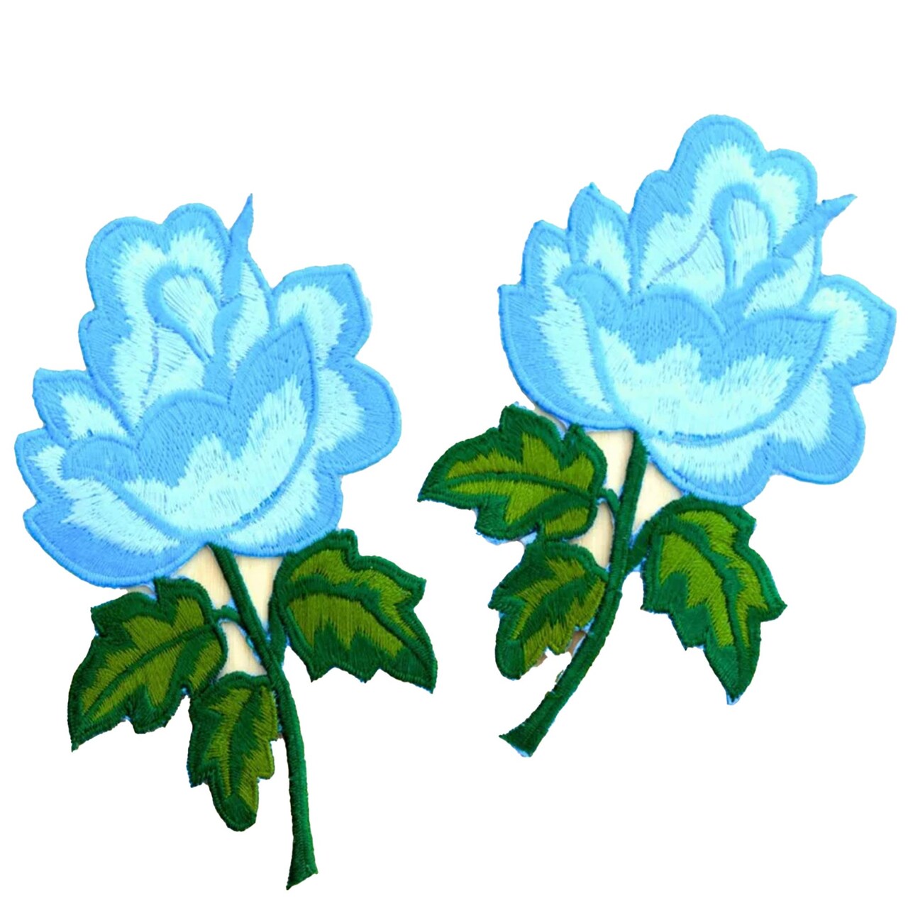 2 Pieces Blue Rose Embroidery Patches 5x3" Floral Iron On Appliques for Jackets & Crafts